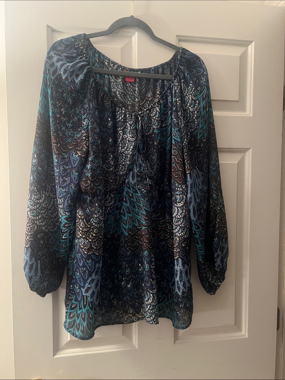 Sunny Leigh Navy and Teal Paisley Peasant Tunic